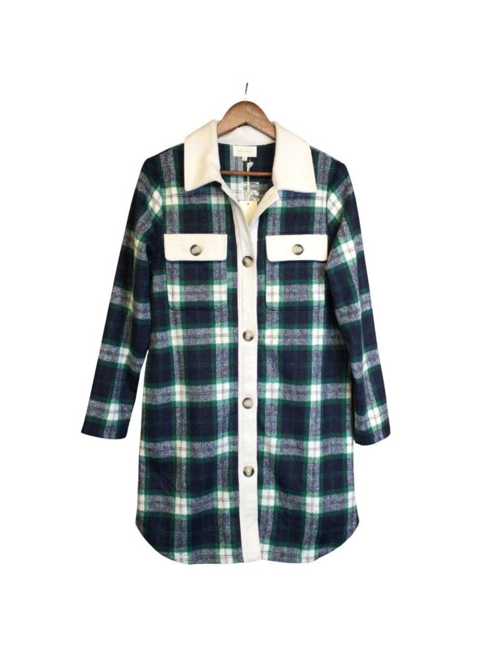 New Melloday Womens Plaid Flannel Shirt Jacket Long Line Shacket Dress Size S